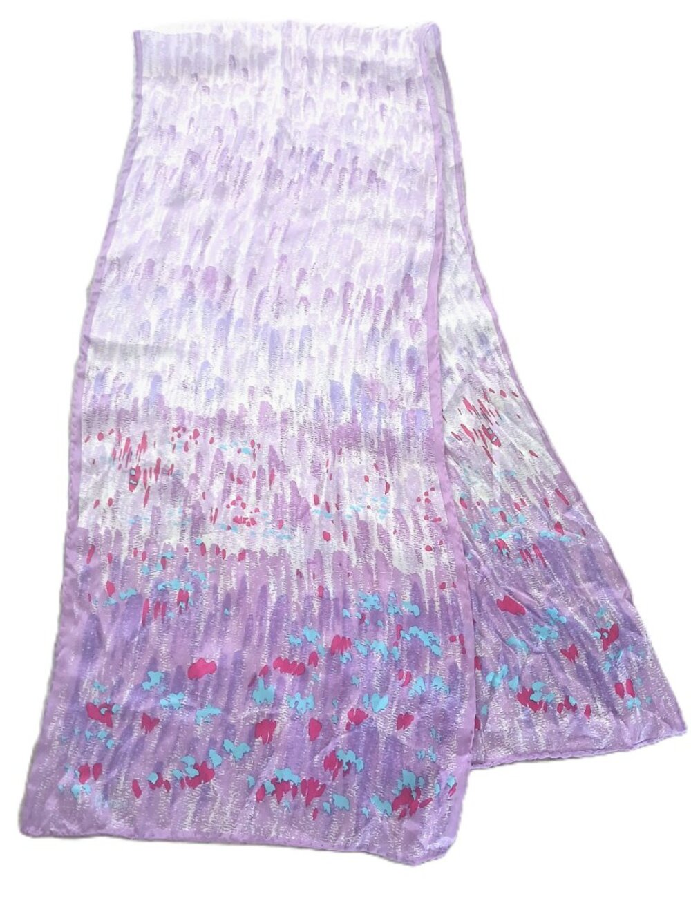 Vintage Vera Neumann Silk Scarf 52x10 Abstract Splatter Purple Aqua Pink